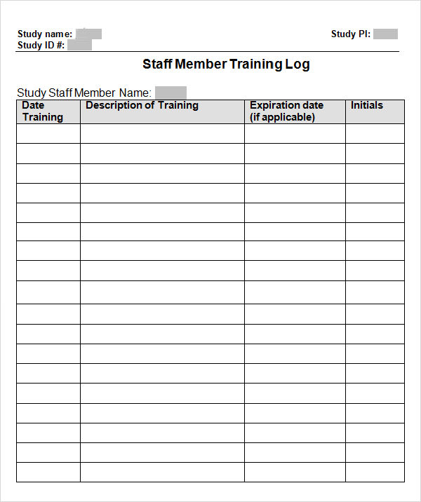 staff member training log template