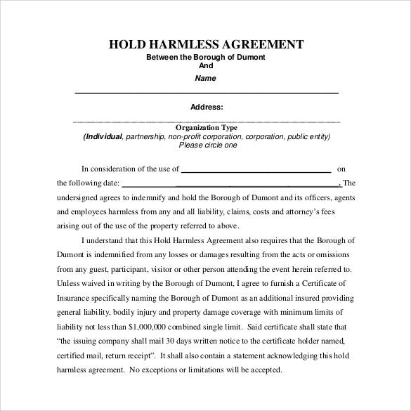 FREE 24  Sample Hold Harmless Agreement Templates in Google Docs MS