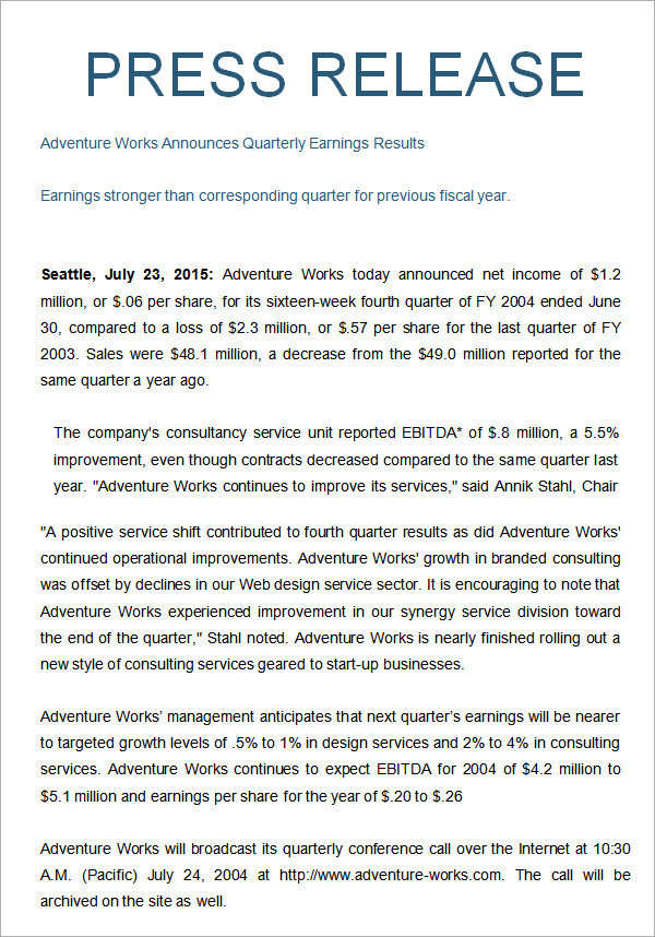 Press Release Template For Microsoft Word