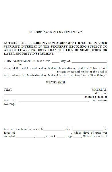 subordination agreement form in ms word
