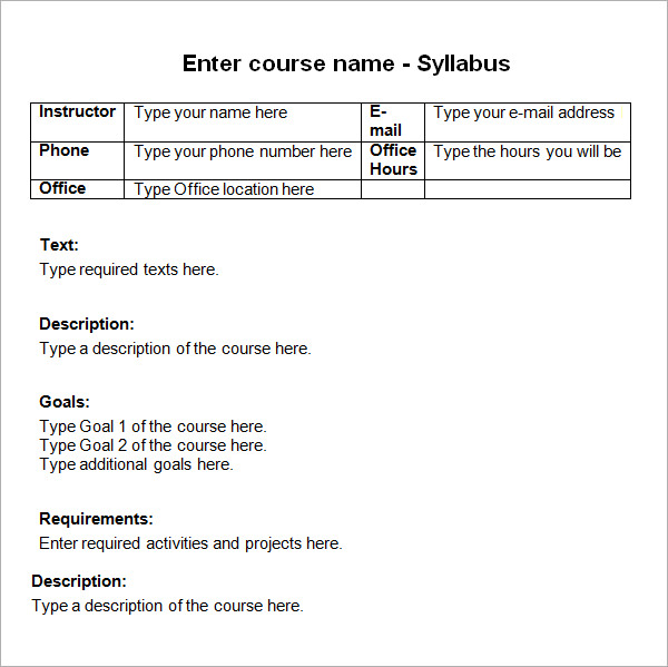 9  Sample Syllabus Templates Sample Templates