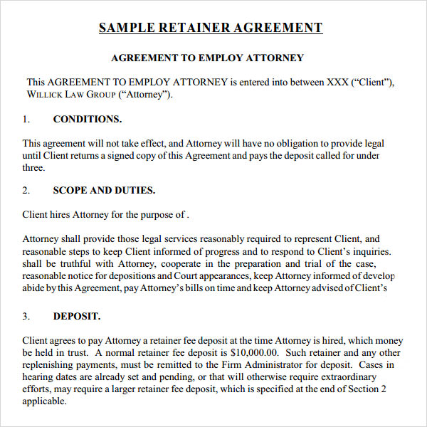 template attorney retainer agreement