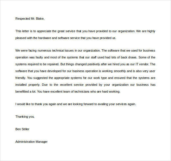 Sample Letter Of Appreciation For Service from images.sampletemplates.com