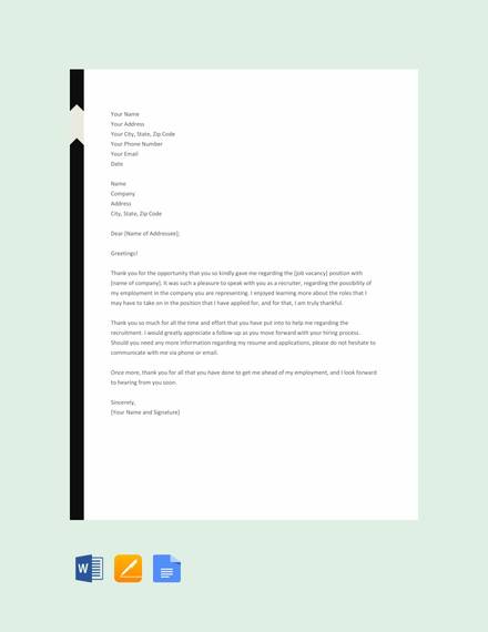 thank you letter for recruiter template