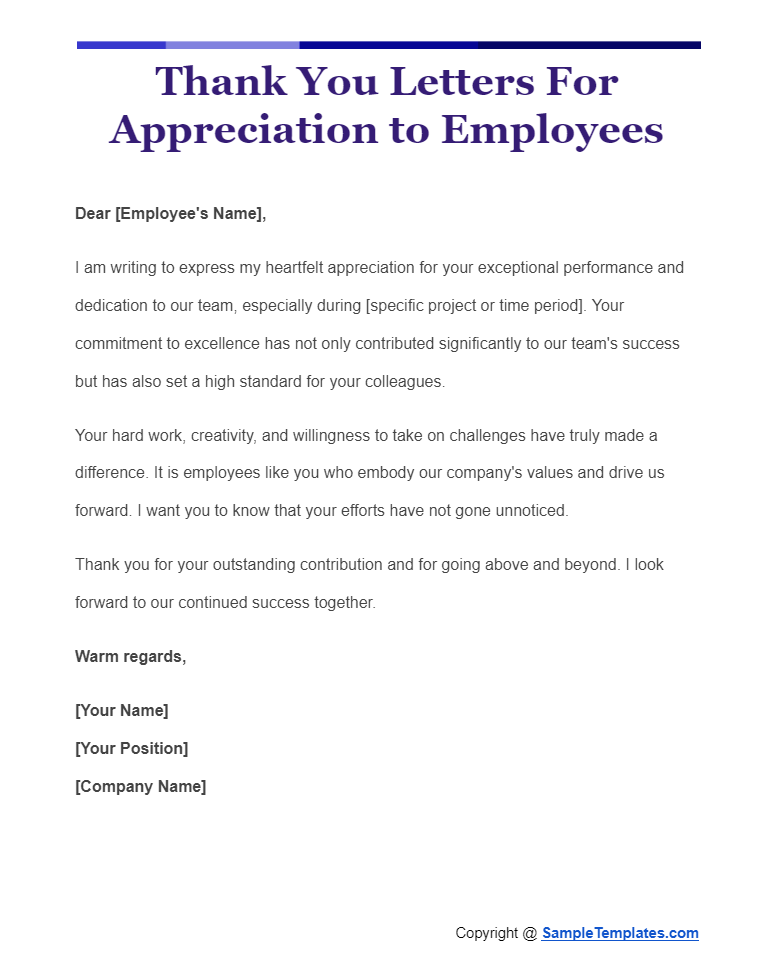thank you letters for appreciation to employees