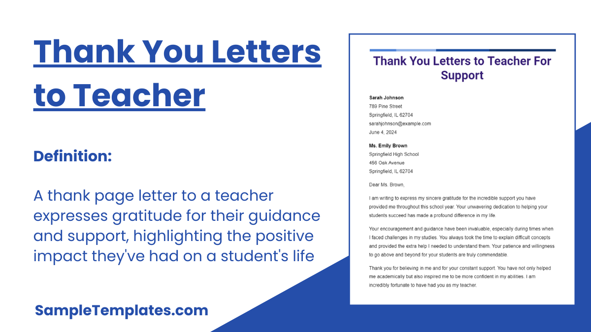 Thank You Letters to Teacher