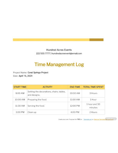 time management log template