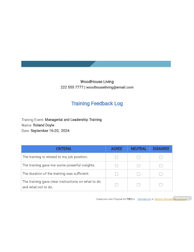 training feedback log template