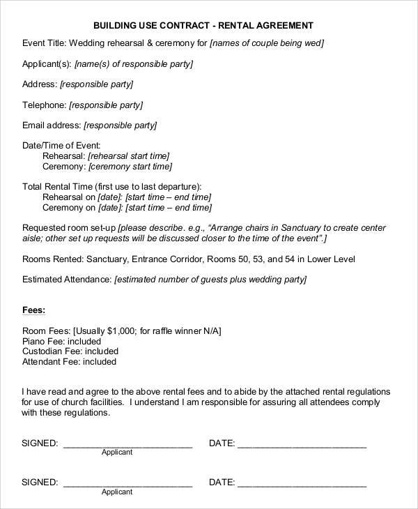 wedding rental contractor agreement