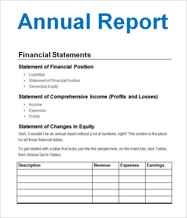 Annual Financial Report Template Word