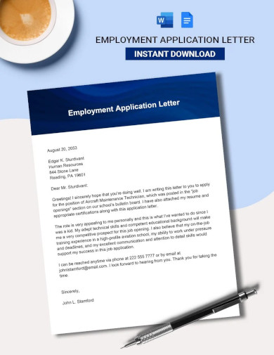 application letter for employment sample