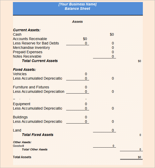 Sample Balance Sheet Example