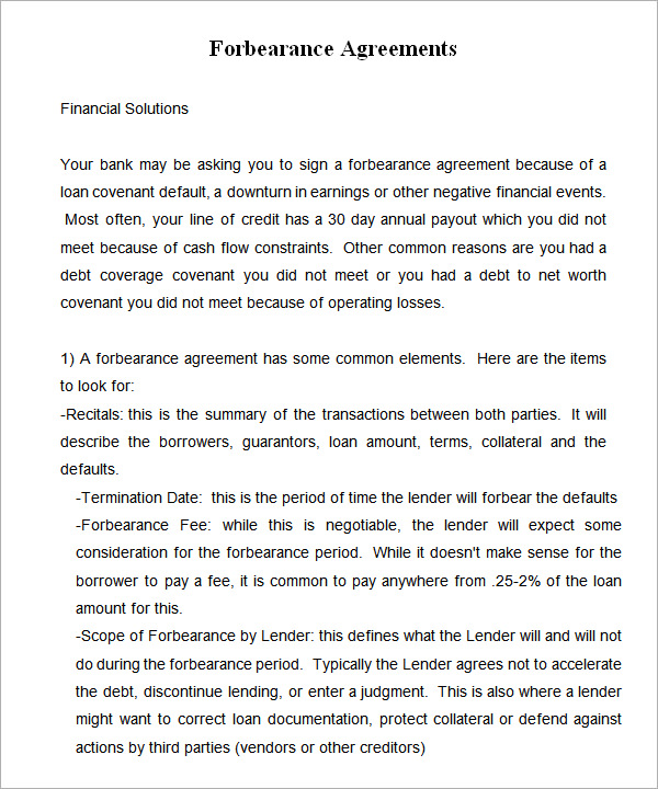 forbearance agreement template