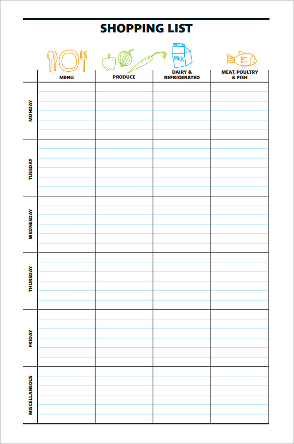 blank shopping list template