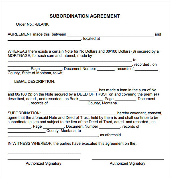 blank subordination agreement