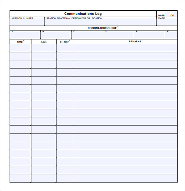 business communication log template