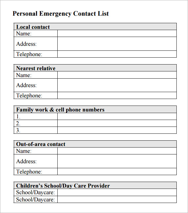 business contact list template