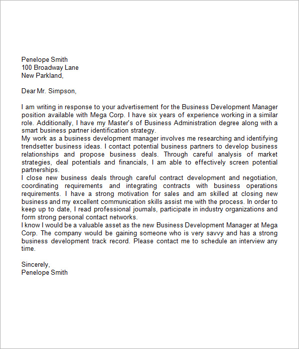 Business cover letter sample proposal