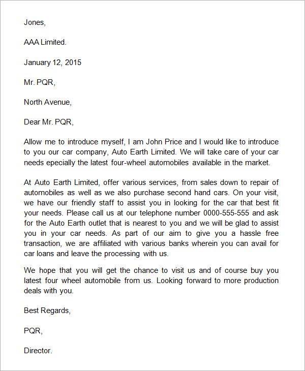 Business Letter Template Introduction
