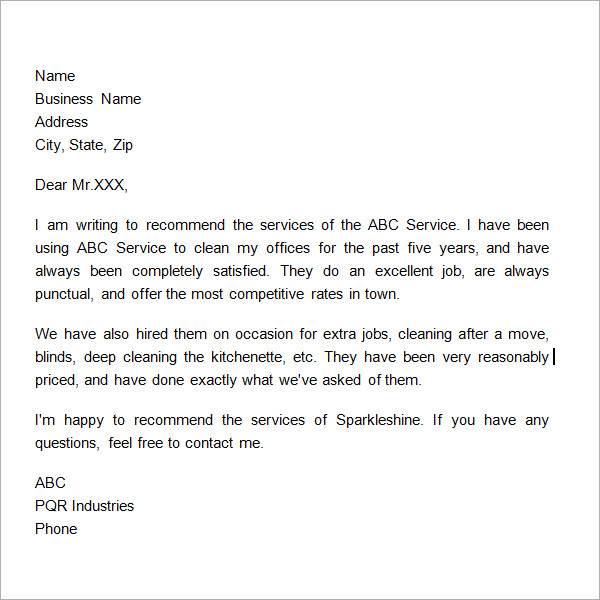 Business Reference Letter Template Word