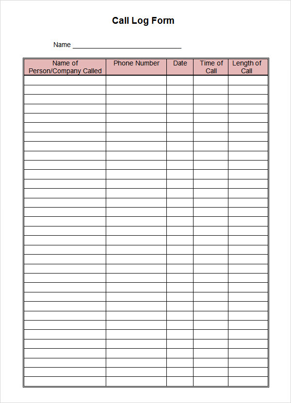 FREE 11 Sample Call Log Templates In PDF