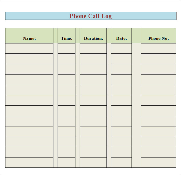 8 Sample Printable Phone Log Templates Sample Templates