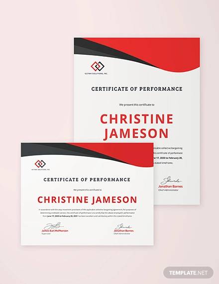 certificate of performance