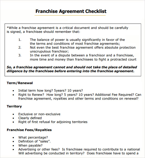 13+ Sample Franchise Agreements  Sample Templates