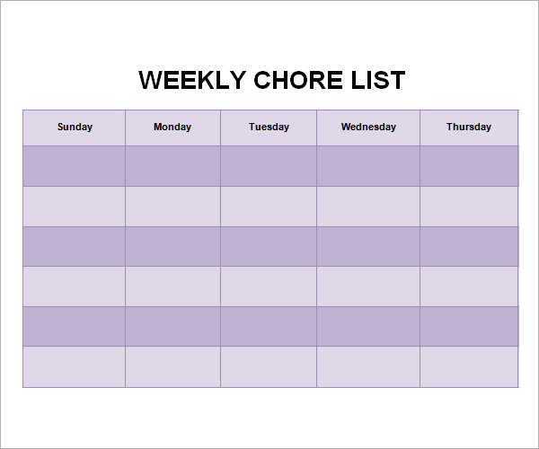 FREE 7+ Chore List Templates in MS Word | Excel | PDF