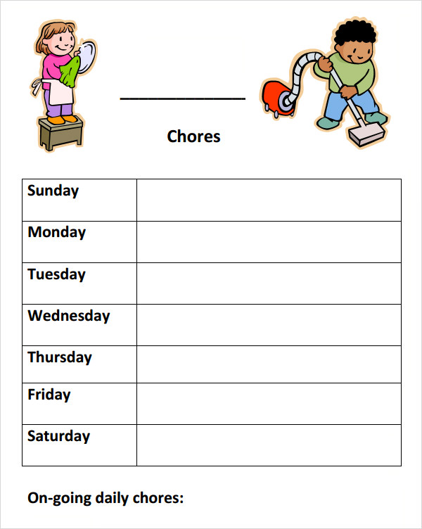 chore list template for kid