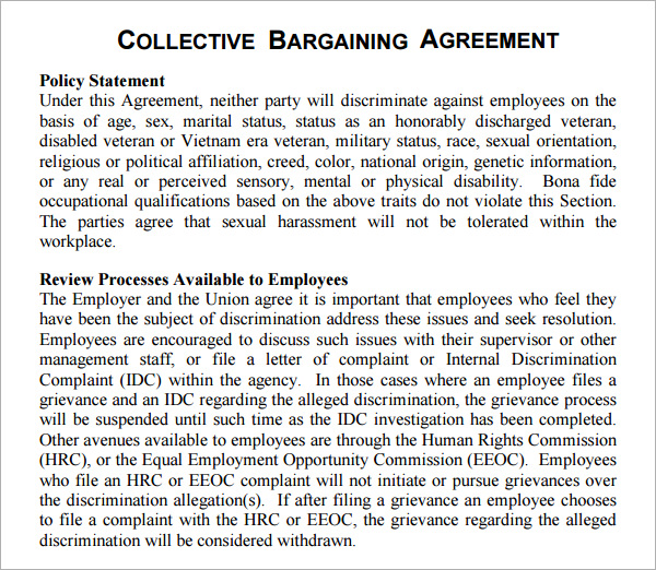 a contract forward pdf to 4 Templates Sample Bargaining Agreement Collective