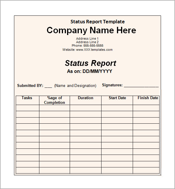 company status report template