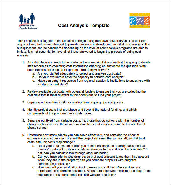 cost analysis template pdf