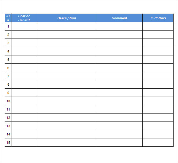 cost benefit spreadsheet