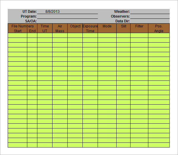 FREE 15+ Sample Log Sheet Templates in PDF | MS Word | Excel