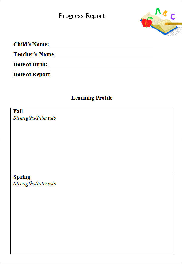 elementary progress report template