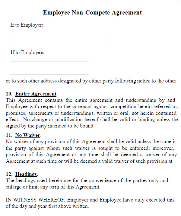 Standard Non Compete Agreement Template