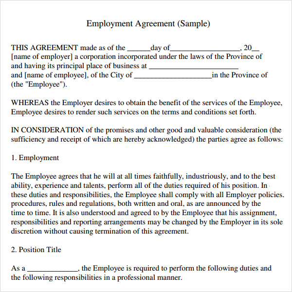 employment agreement template pdf