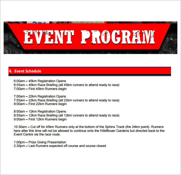 Template event programme. Event program