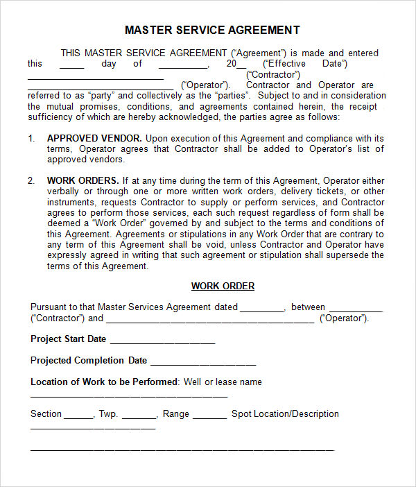 FREE 15+ Sample Master Service Agreement Templates in PDF MS Word Pages