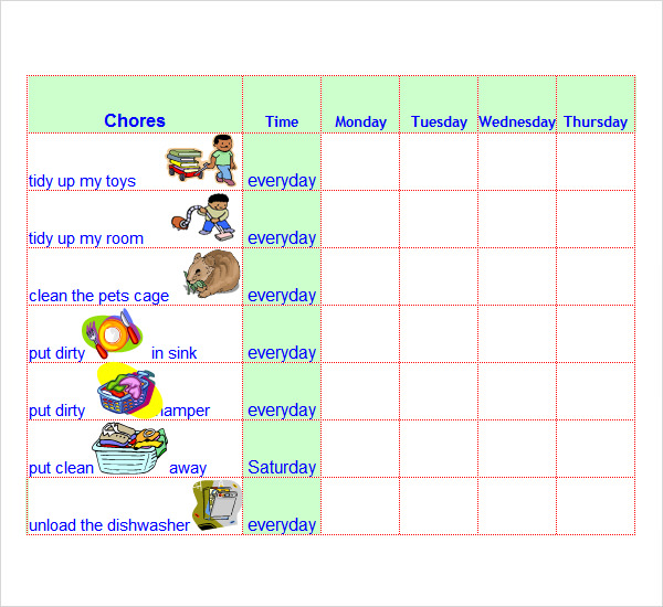 FREE 7+ Chore List Templates in MS Word | Excel | PDF