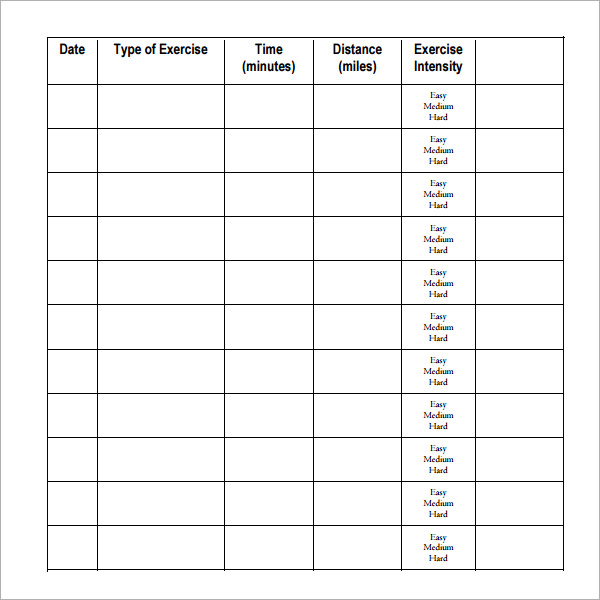 8 Sample Free Exercise Log Templates | Sample Templates