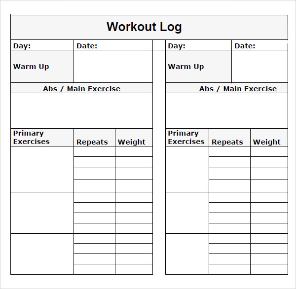 FREE 8+ Workout Log Templates in PDF MS Word