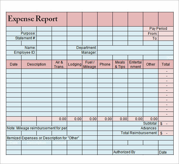 ms word expense report template