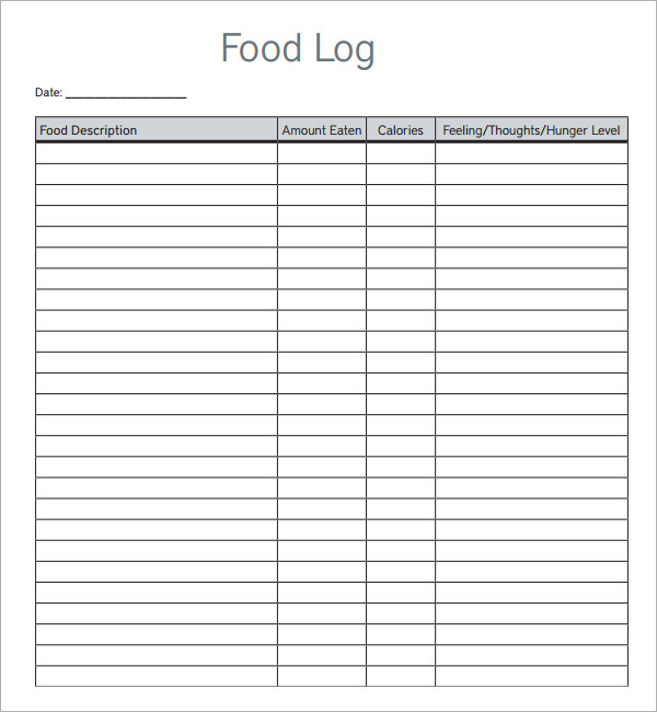 FREE 16 Sample Printable Food Log Templates In PDF MS Word Apple Pages