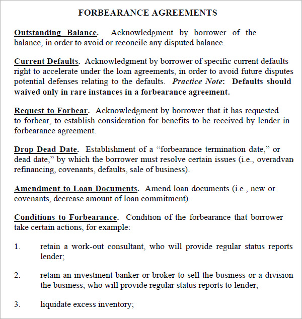 forbearance agreement example