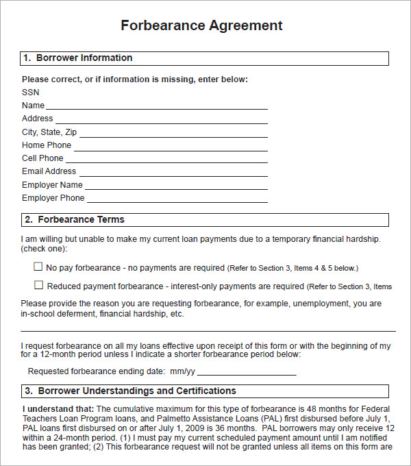 forbearance agreement template