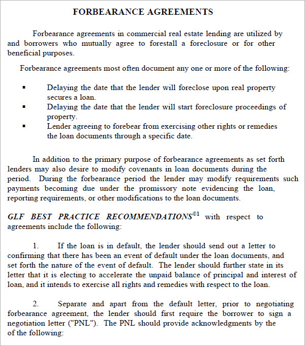 letter elements agreement to Download 8 Templates Forbearance Agreement Sample