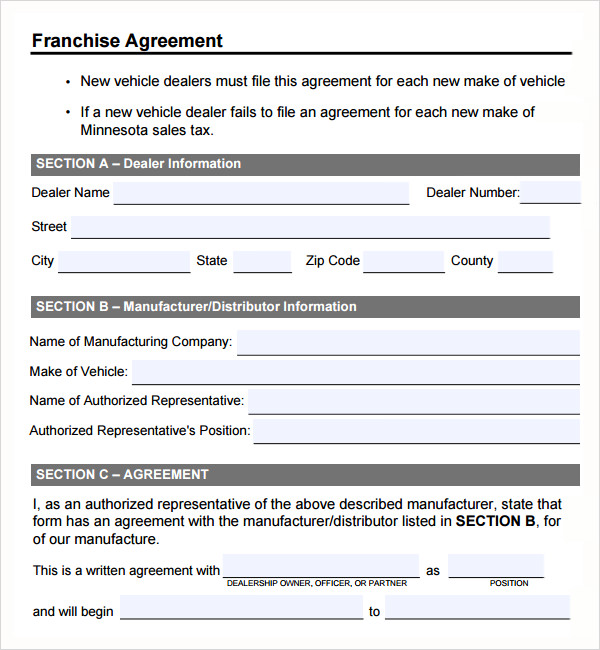 franchise agreement form