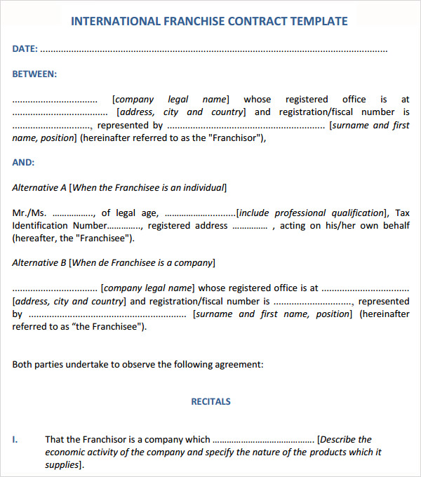 franchise agreement template free download